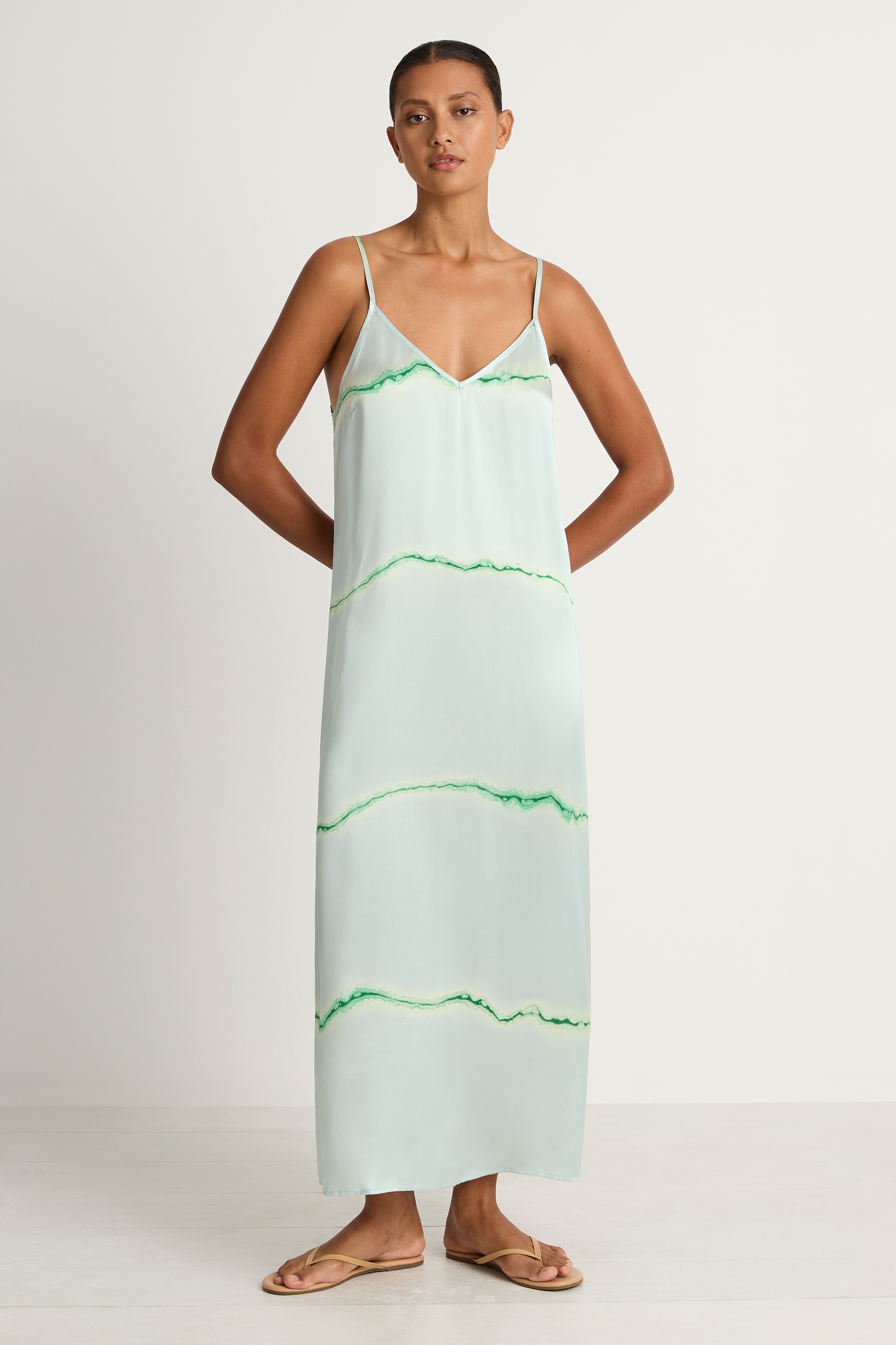 Raquel Allegra Normandie Maxi Dress - Ice Blue & Jade