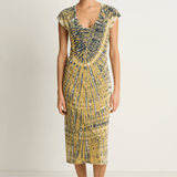 Raquel Allegra Zanzibar Midi Dress - Yellow Navy