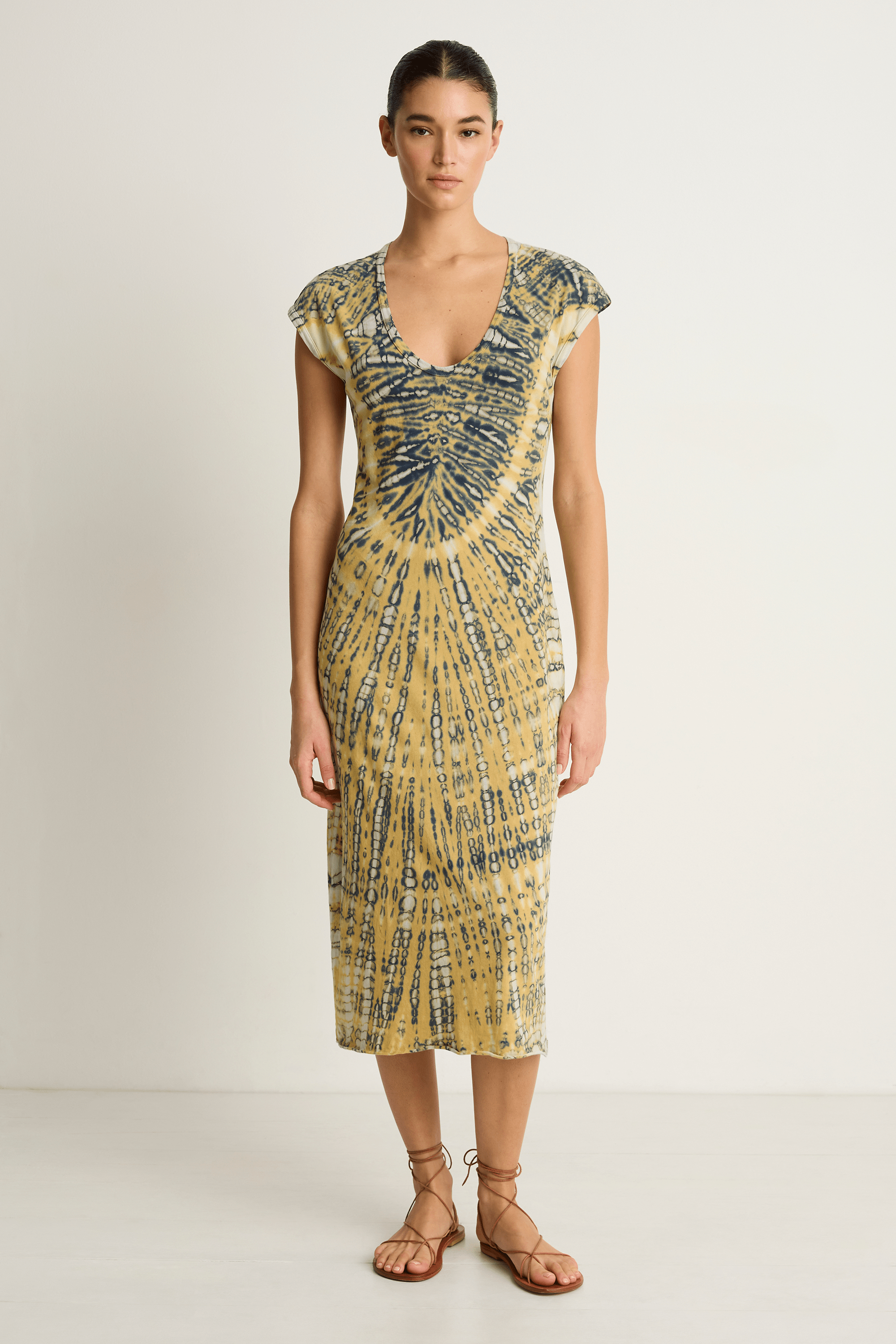 Raquel Allegra Zanzibar Midi Dress - Yellow Navy