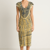 Raquel Allegra Zanzibar Midi Dress - Yellow Navy