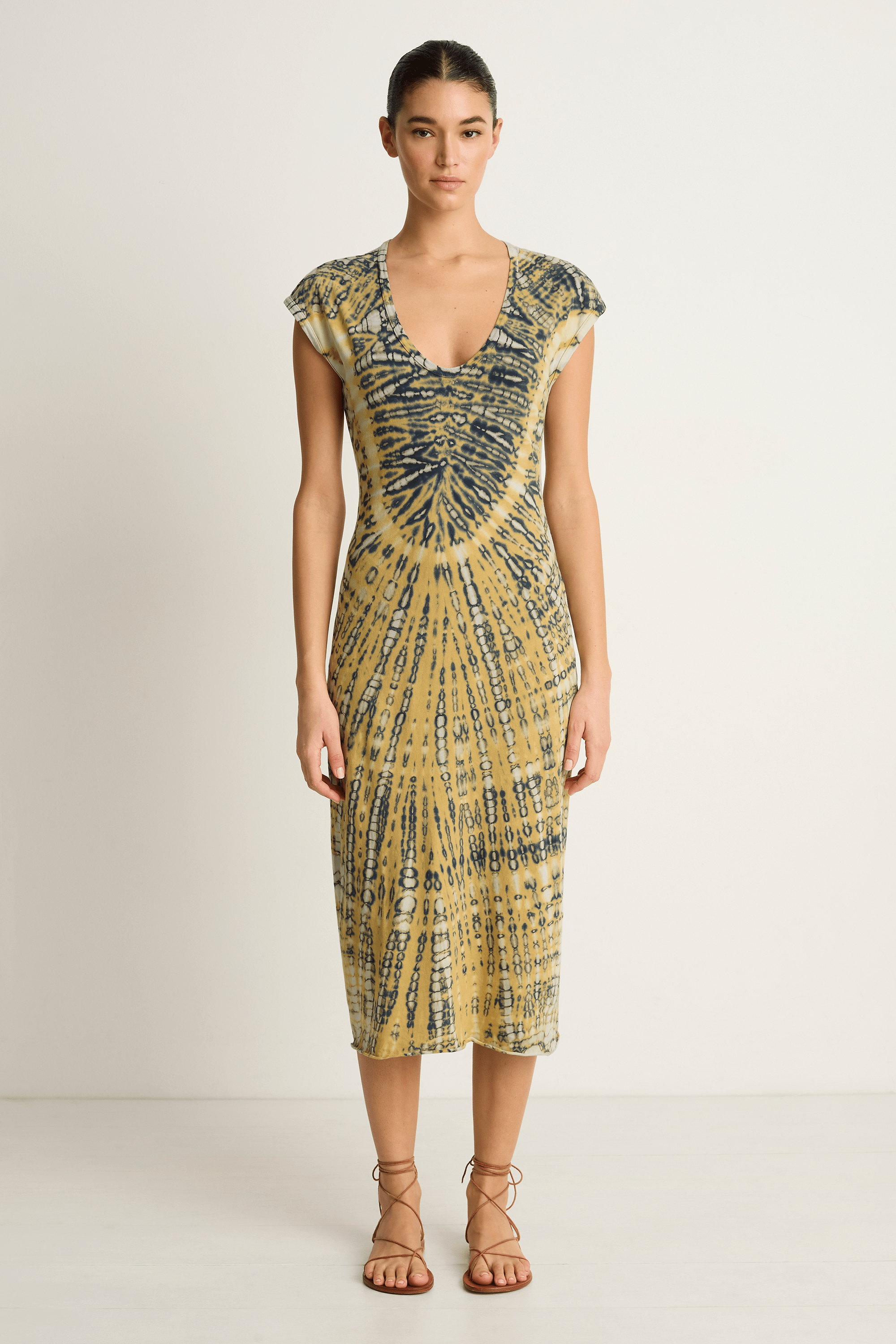 Raquel Allegra Zanzibar Midi Dress - Yellow Navy