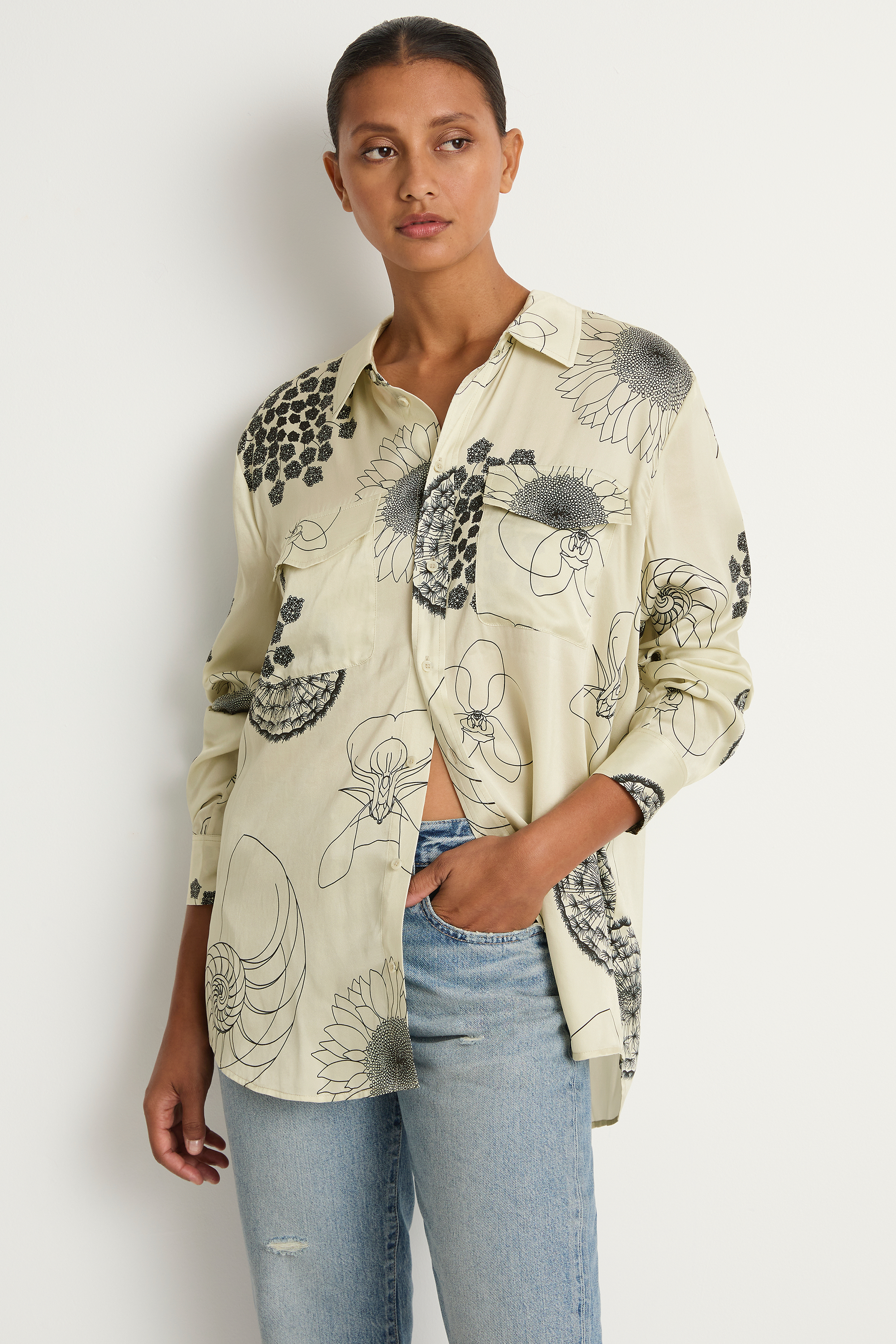 Silk Laundry Boyfriend Shirt - Fibonacci Off White