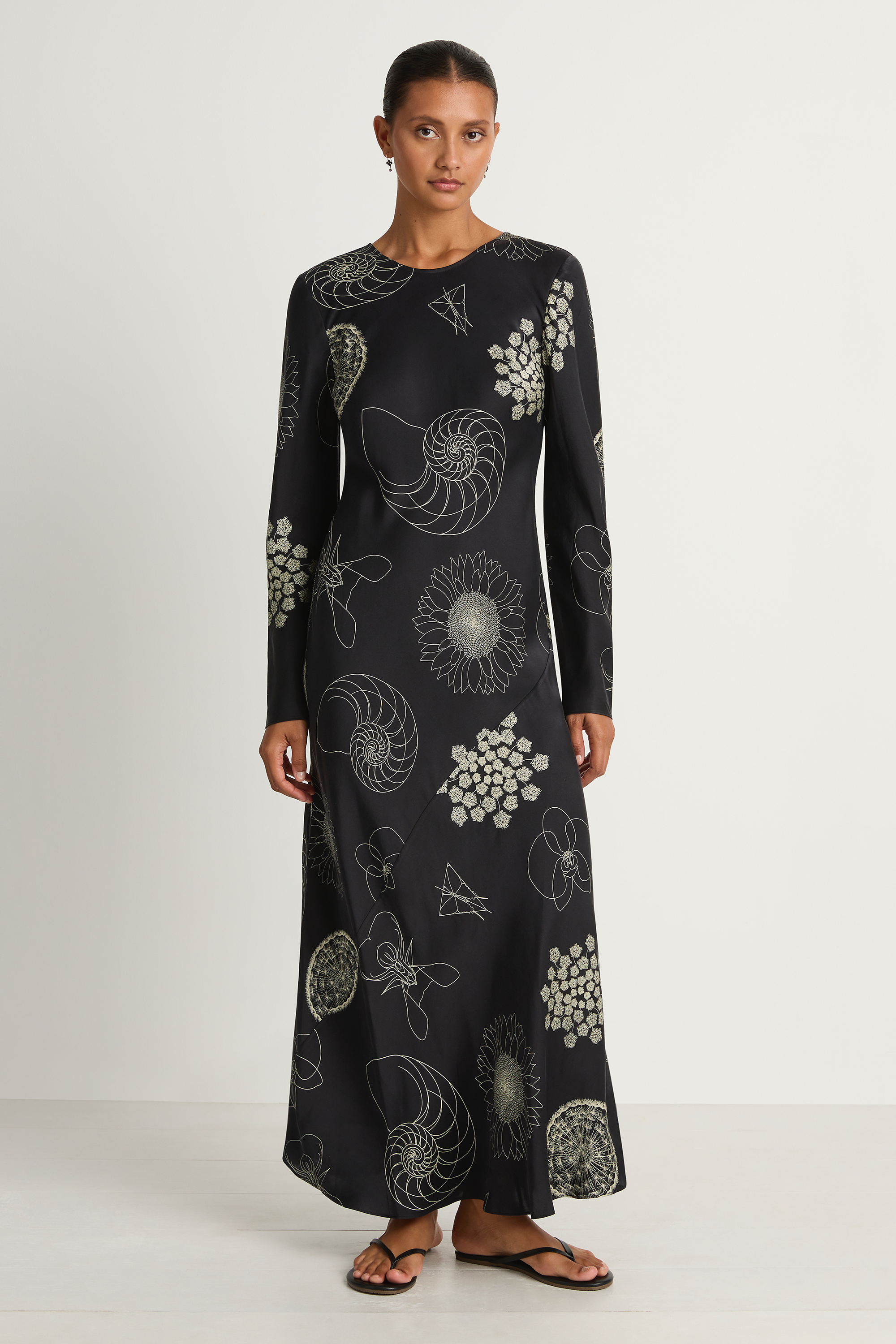 Silk Laundry Full Sleeve Bias Dress - Fibonacci Black