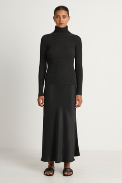 Enza Costa Cashmere Rib Turtleneck Sweater - Charcoal
