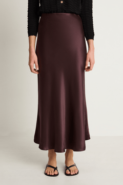 Silk Laundry Long Bias Skirt - Cacao