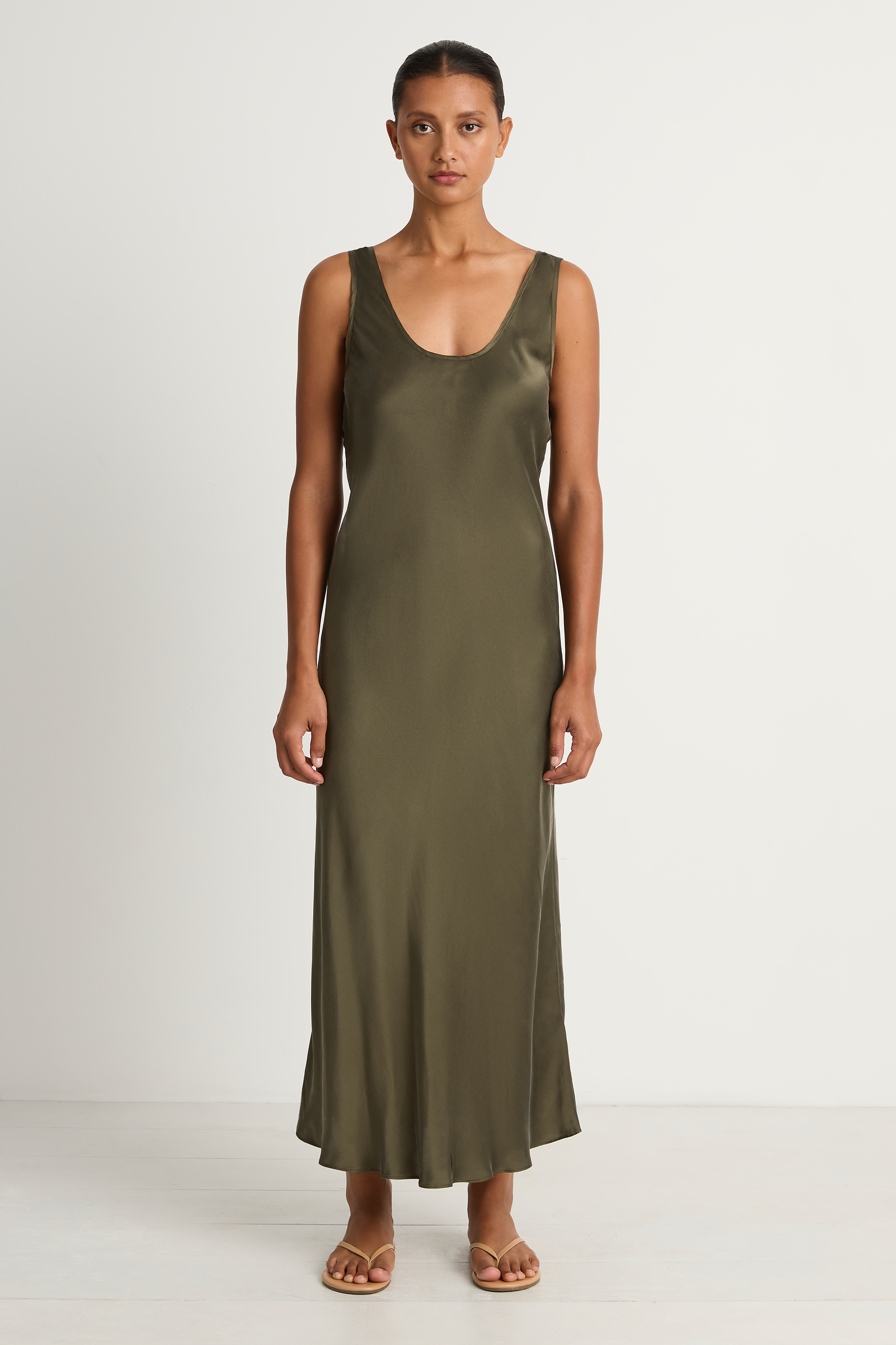 Silk Laundry Scoop Neck Dress - Pine