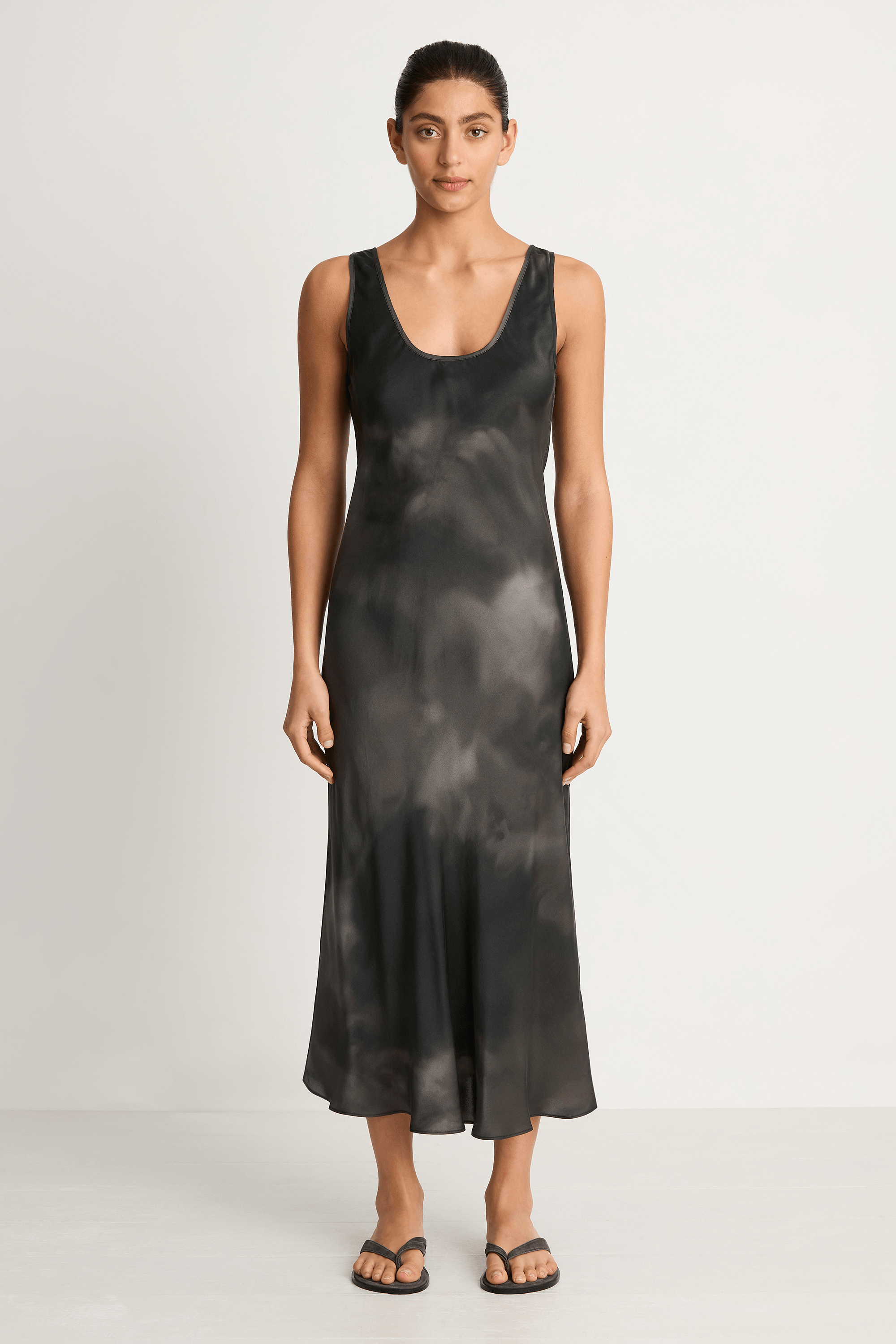 Silk Laundry Scoop Neck Dress - Smoke