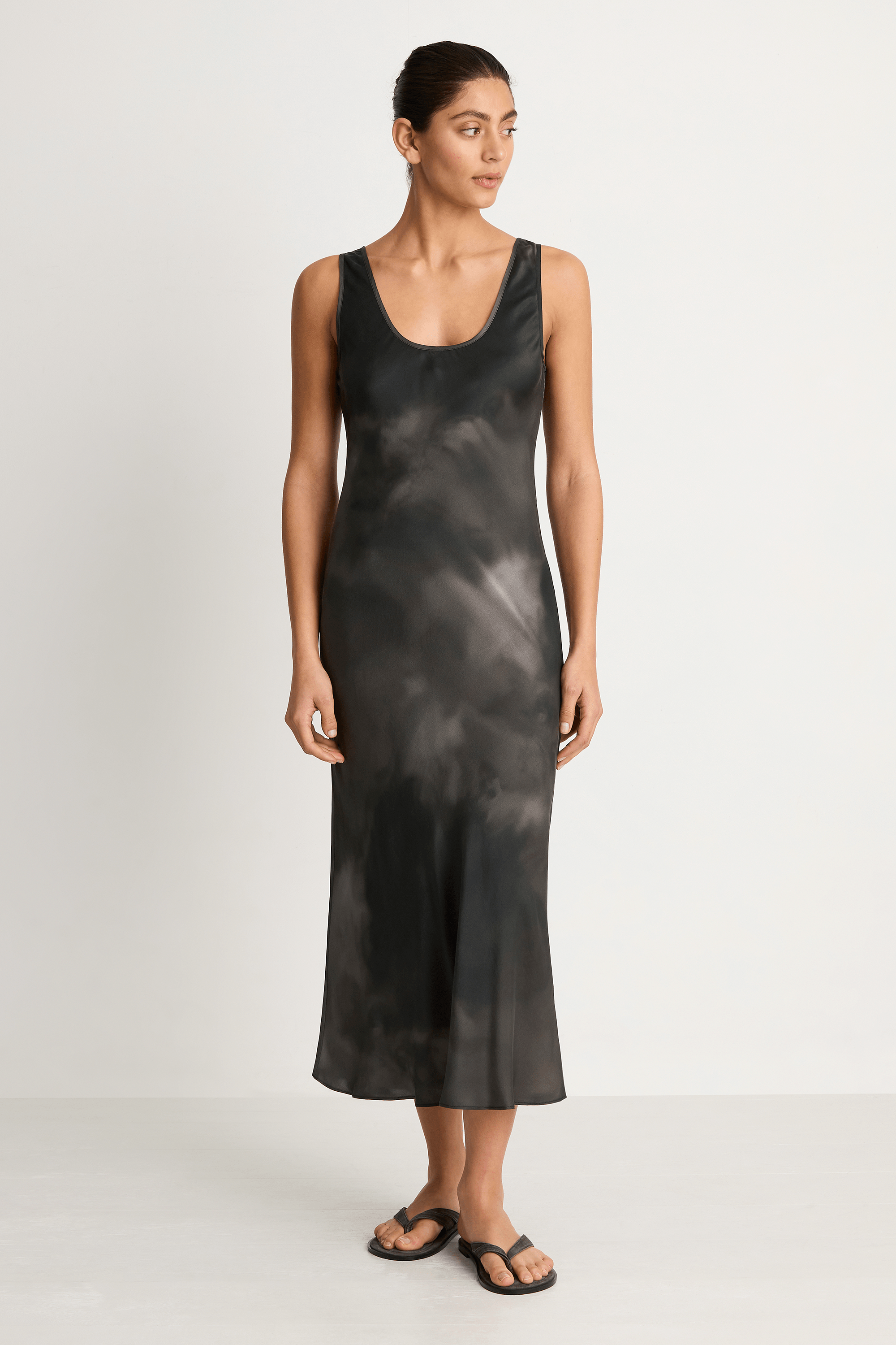 Silk Laundry Scoop Neck Dress - Smoke