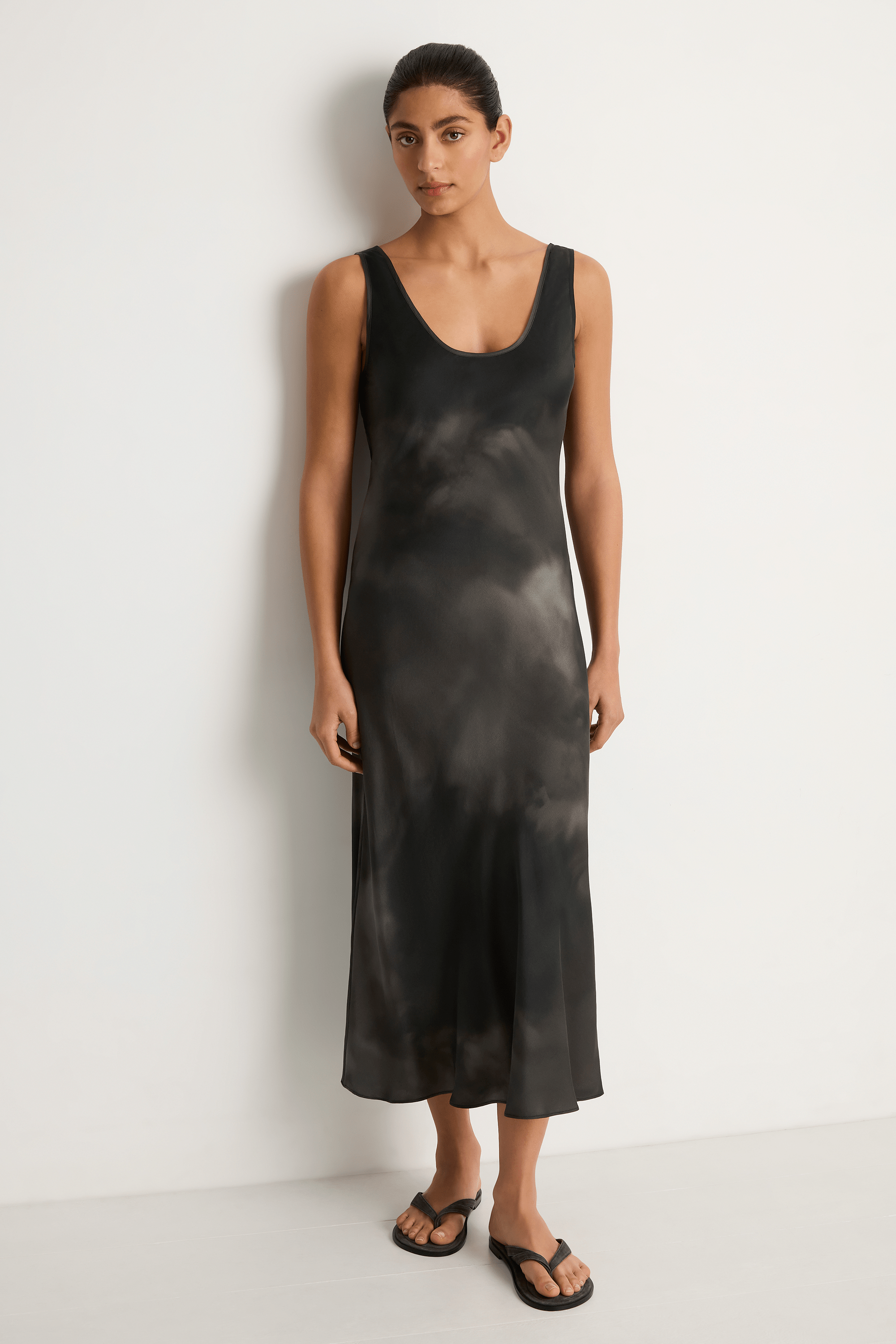 Silk Laundry Scoop Neck Dress - Smoke