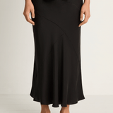 Silk Laundry Splice Long Bias Cut Skirt - Black