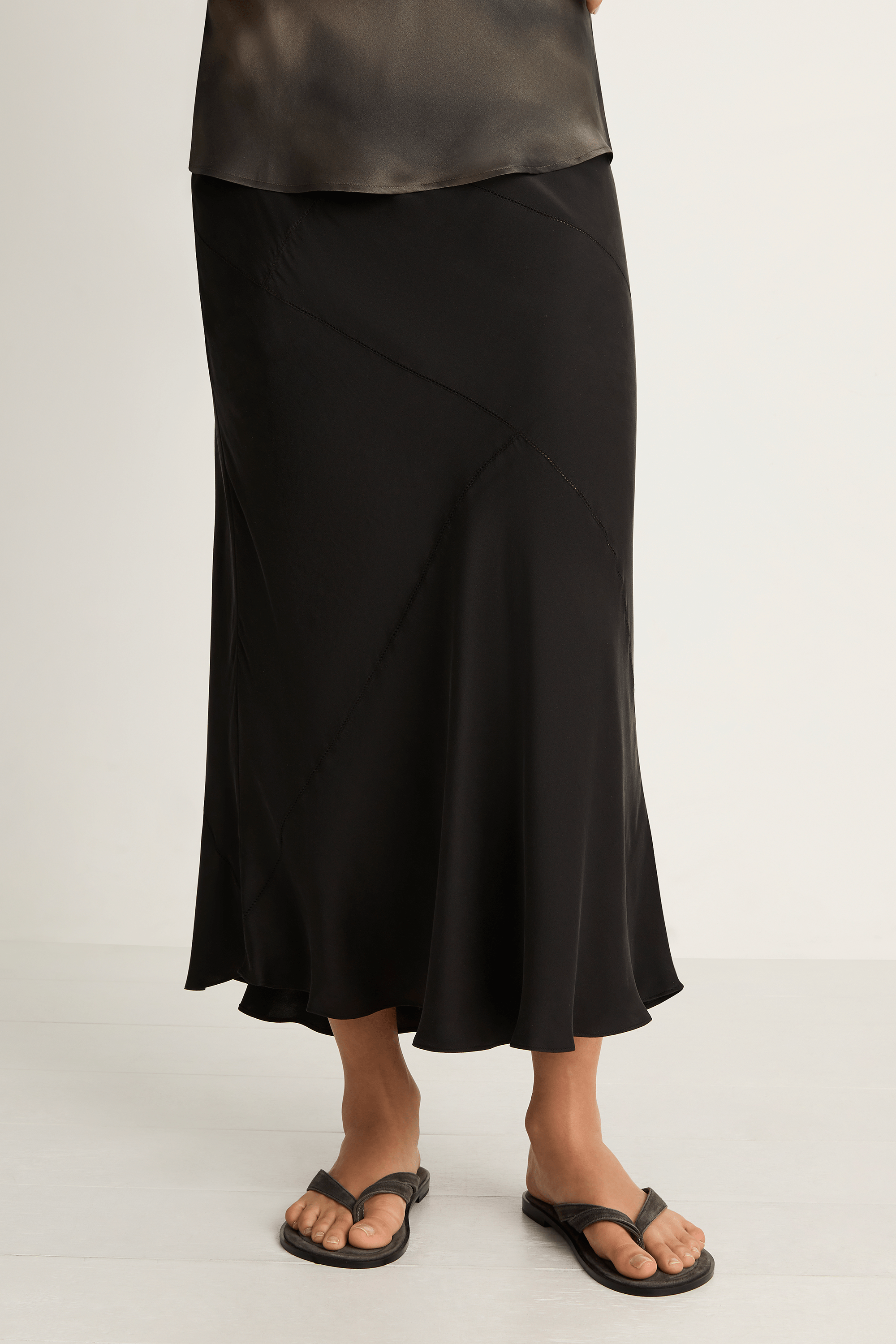 Silk Laundry Splice Long Bias Cut Skirt - Black