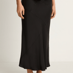 Silk Laundry Splice Long Bias Cut Skirt - Black