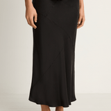 Silk Laundry Splice Long Bias Cut Skirt - Black