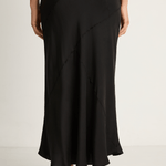 Silk Laundry Splice Long Bias Cut Skirt - Black