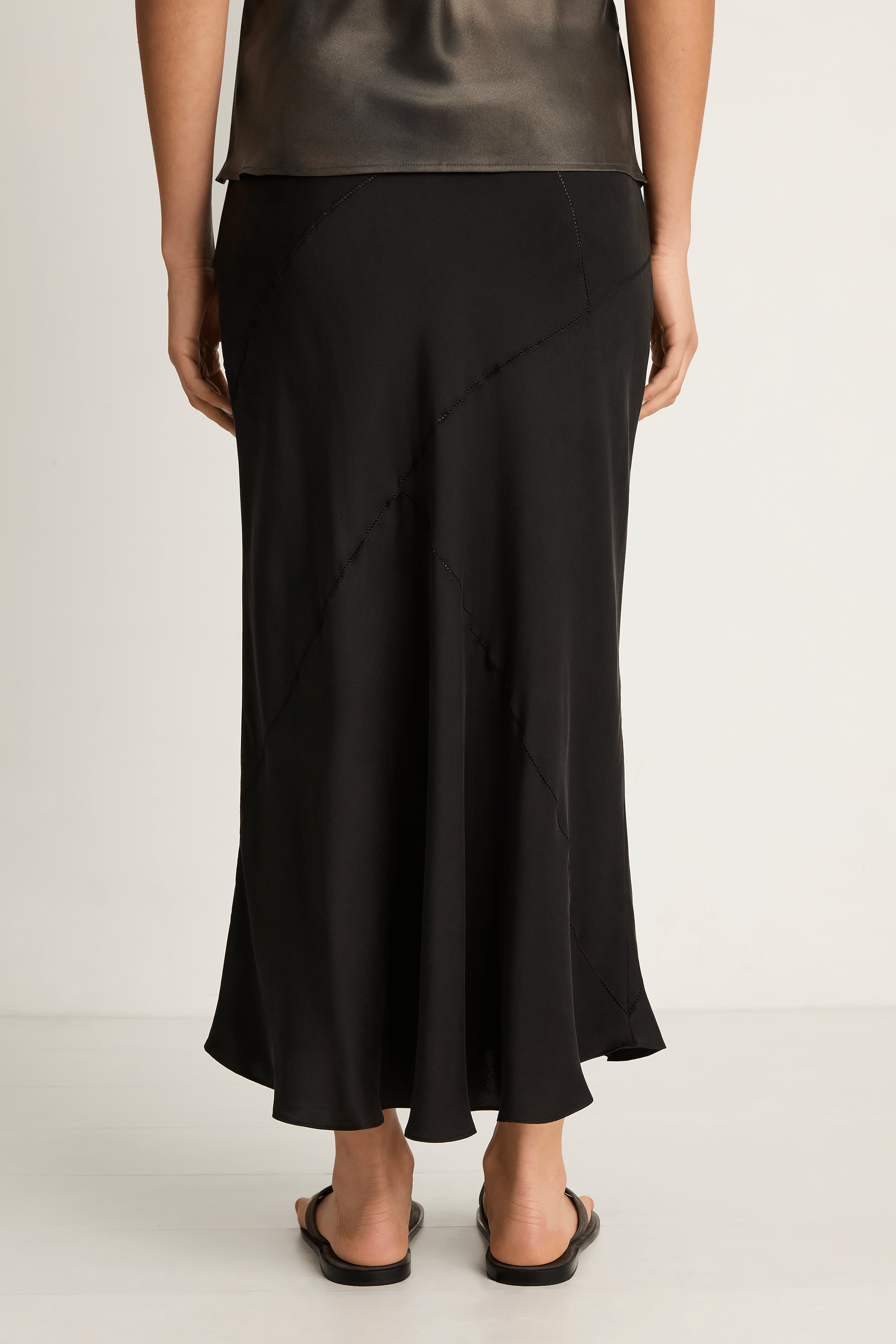 Silk Laundry Splice Long Bias Cut Skirt - Black