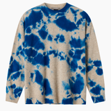 Suzusan Cashmere Seamless Crew Neck Wide Pullover - Royal Blue / Sand