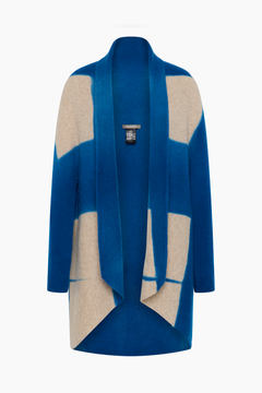 Suzusan Cashmere Seamless Upside Down Cape - Royal Blue / Sand