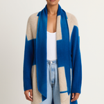 Suzusan Cashmere Seamless Upside Down Cape - Royal Blue / Sand