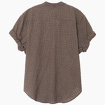 Back view of a checkered shirt on a white background
