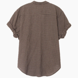 Back view of a checkered shirt on a white background
