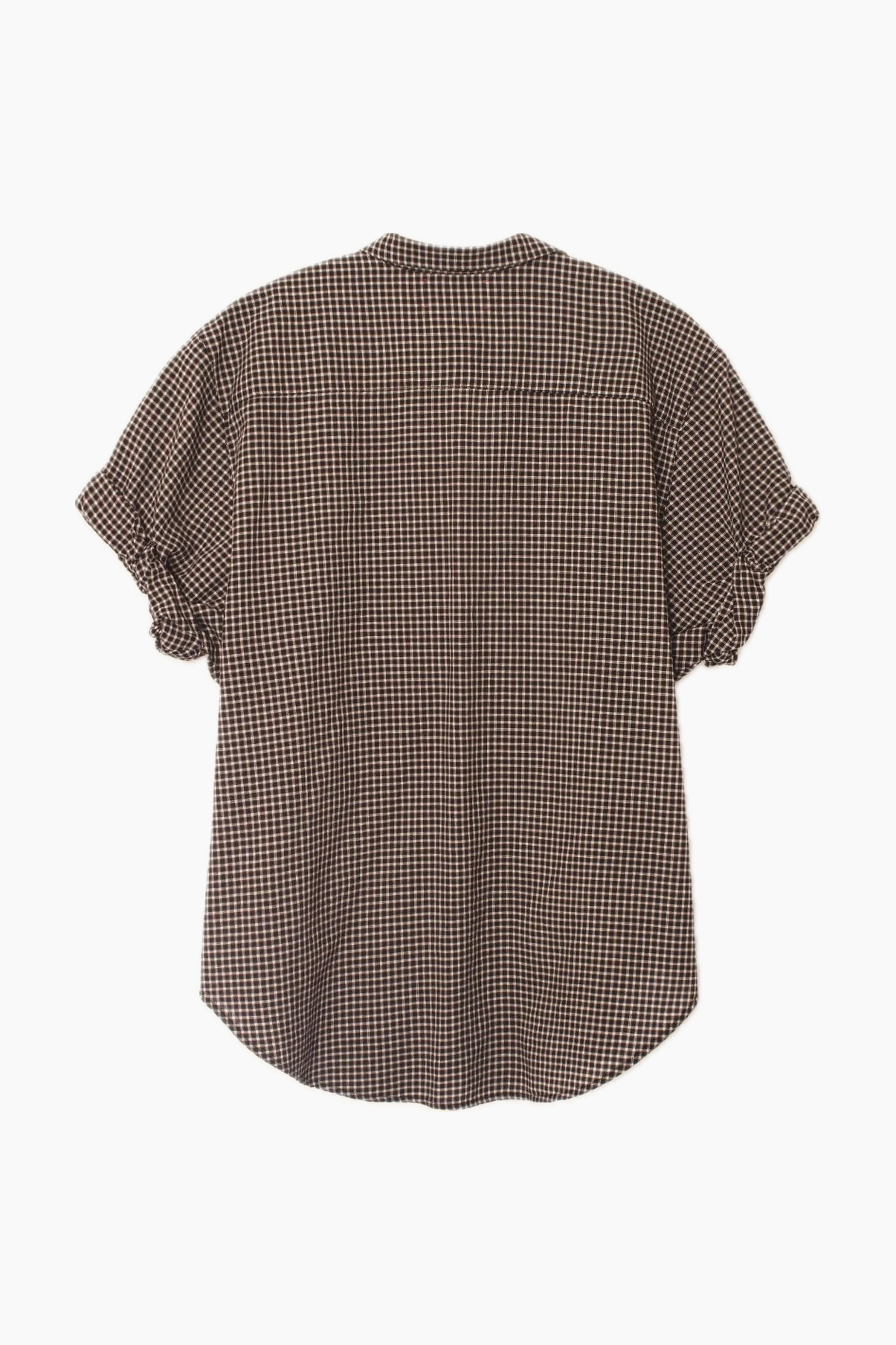 Back view of a checkered shirt on a white background