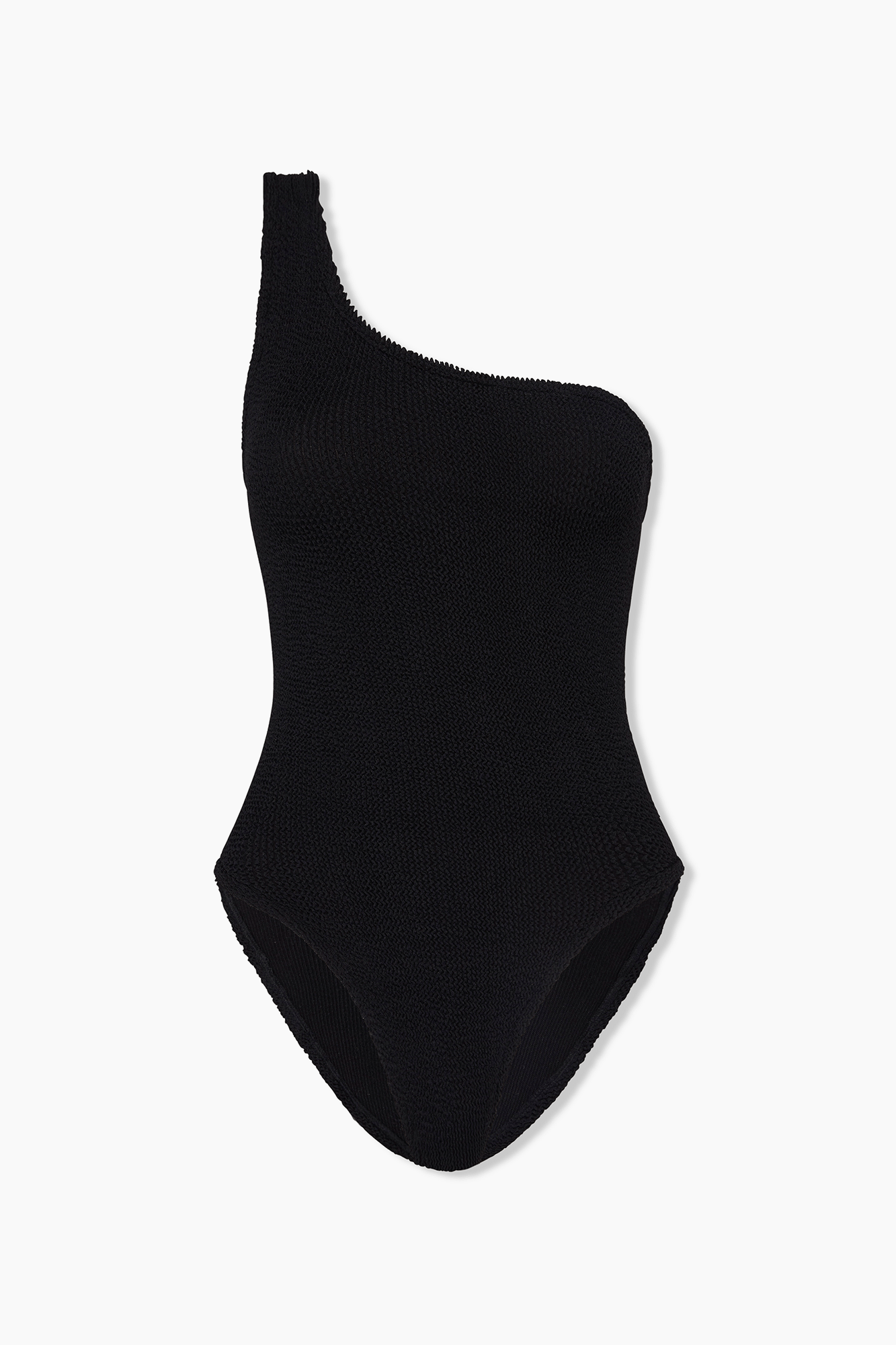 Hunza G Nancy One Shoulder One Piece Seersucker Swimsuit In Black